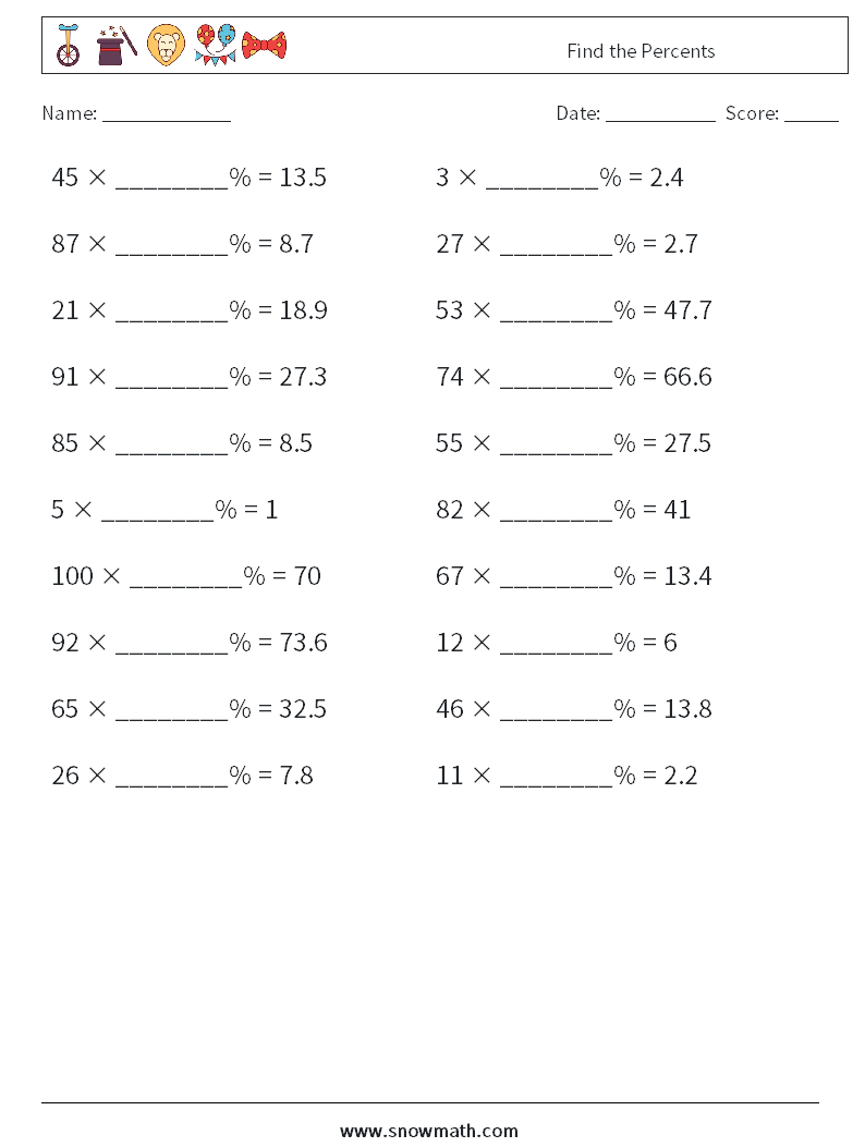 Find the Percents Maths Worksheets 2