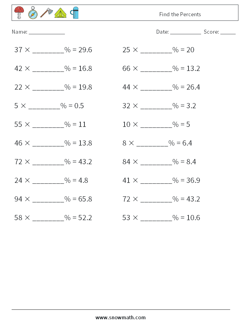 Find the Percents Maths Worksheets 3