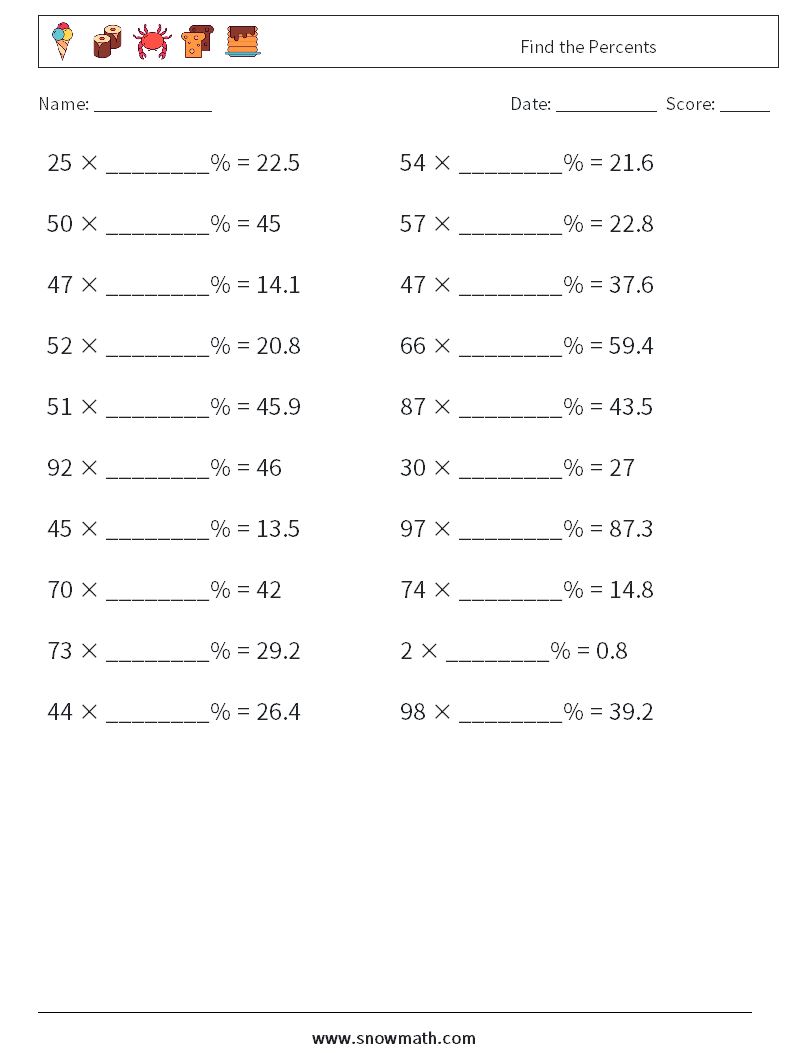 Find the Percents Maths Worksheets 4