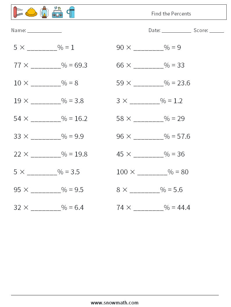 Find the Percents Maths Worksheets 6