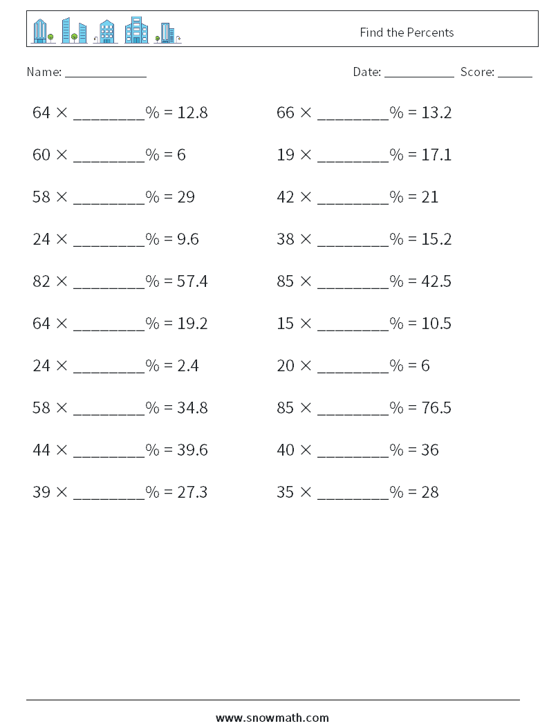 Find the Percents Maths Worksheets 8