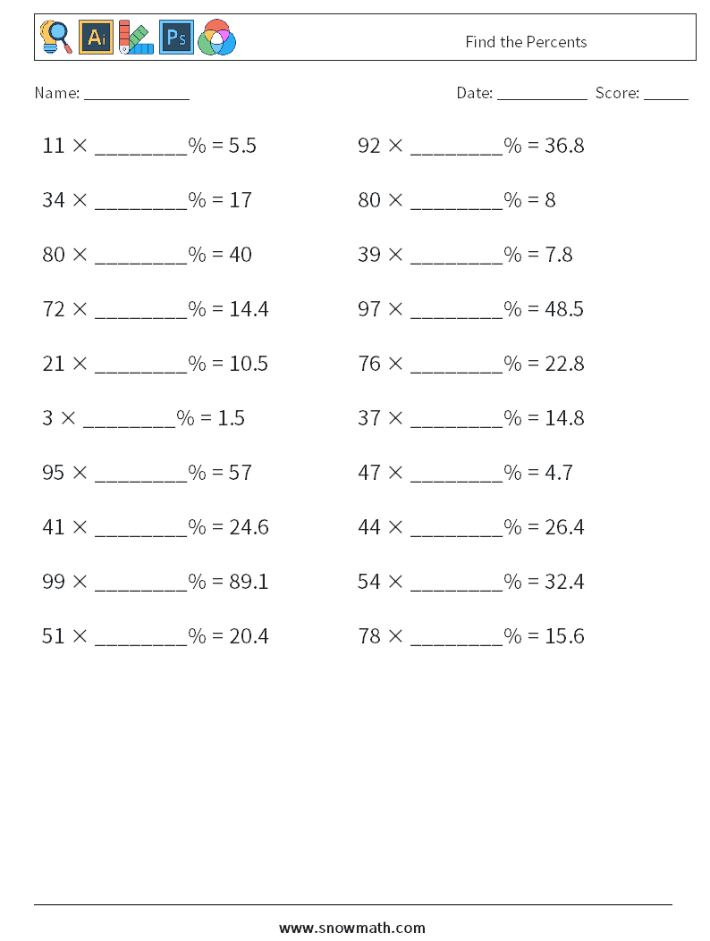 Find the Percents Maths Worksheets 9