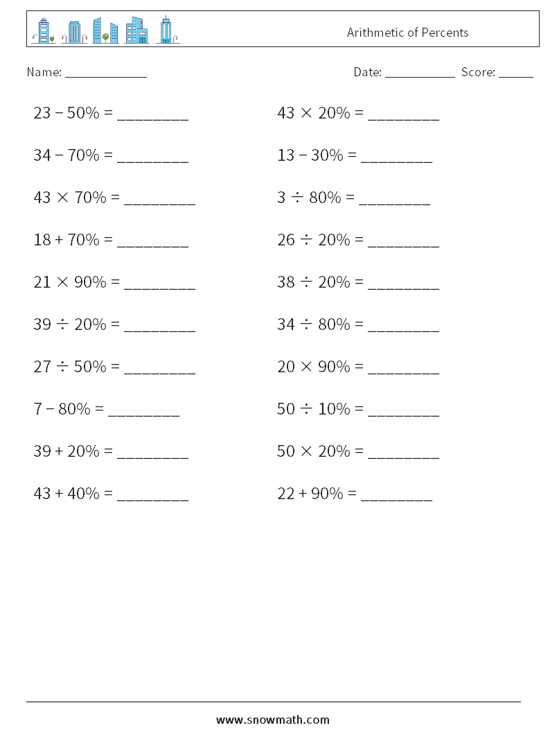 Arithmetic of Percents Maths Worksheets 4