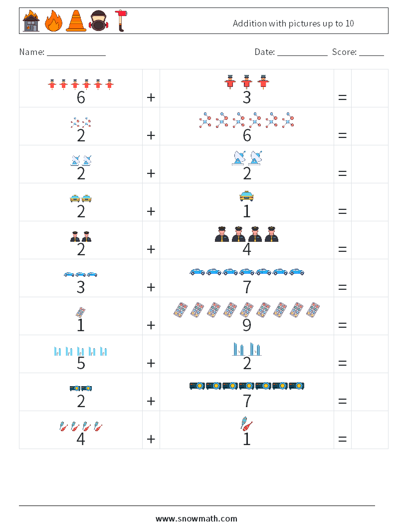 Addition with pictures up to 10 Maths Worksheets 11