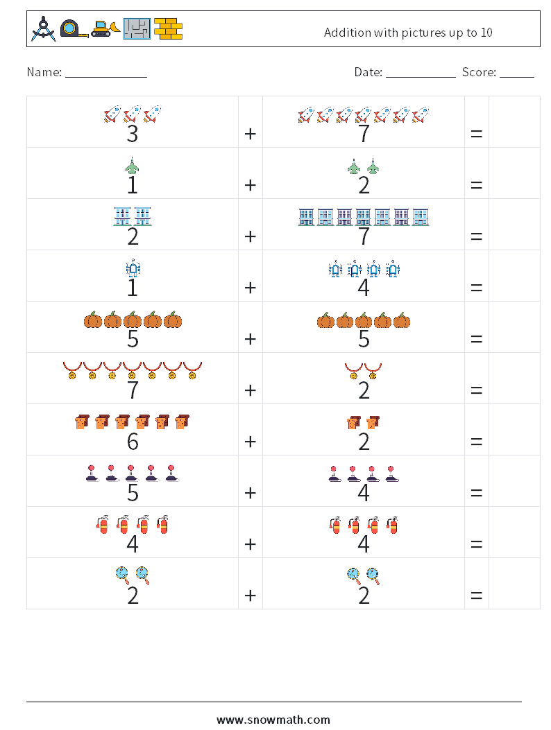 Addition with pictures up to 10 Math Worksheets 15