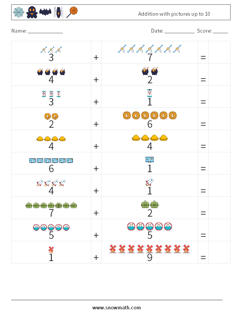 Addition with pictures up to 10 Maths Worksheets 4