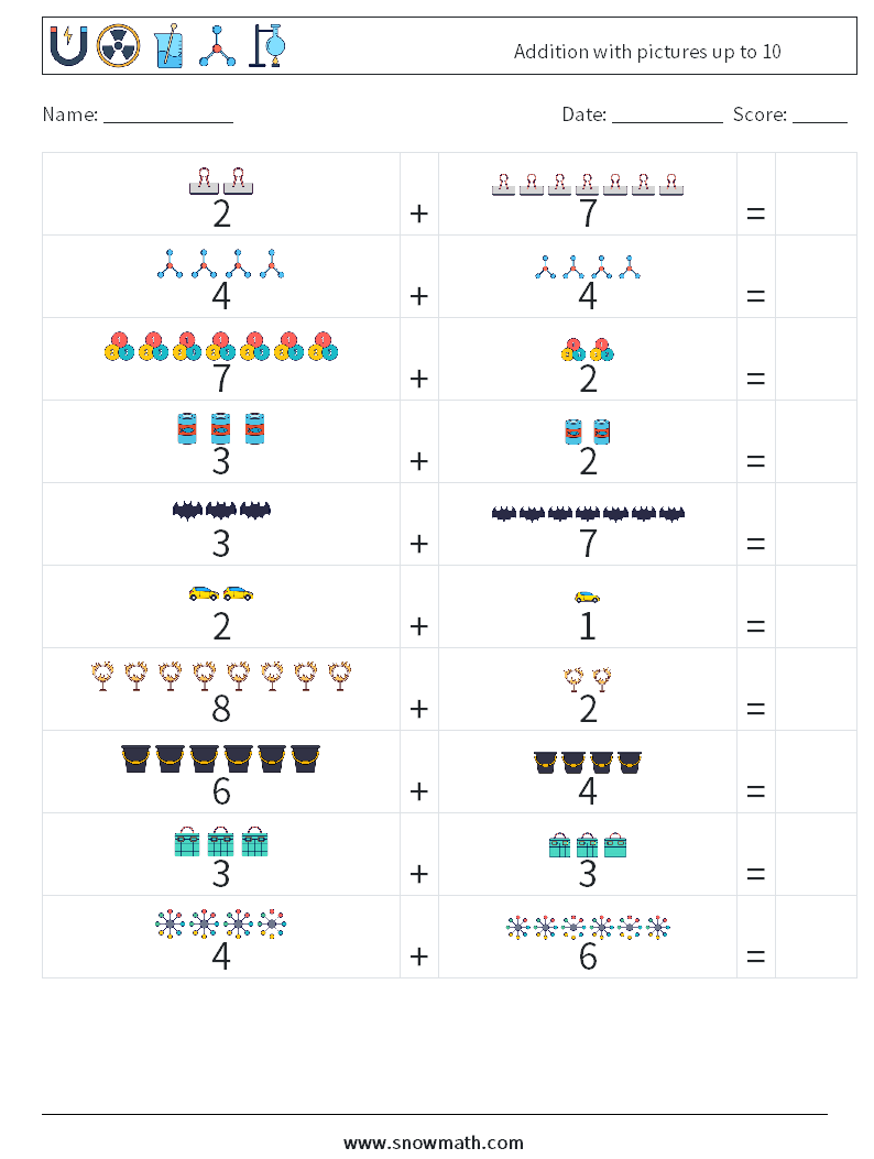 Addition with pictures up to 10 Maths Worksheets 9