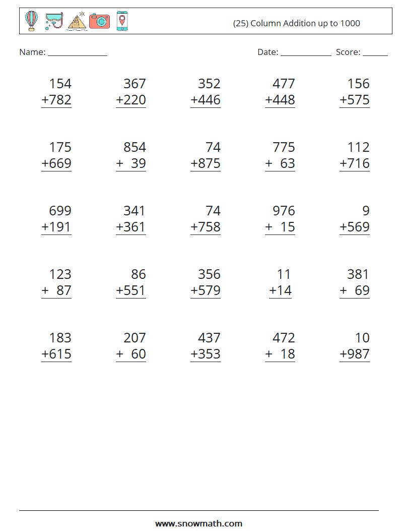 (25) Column Addition up to 1000