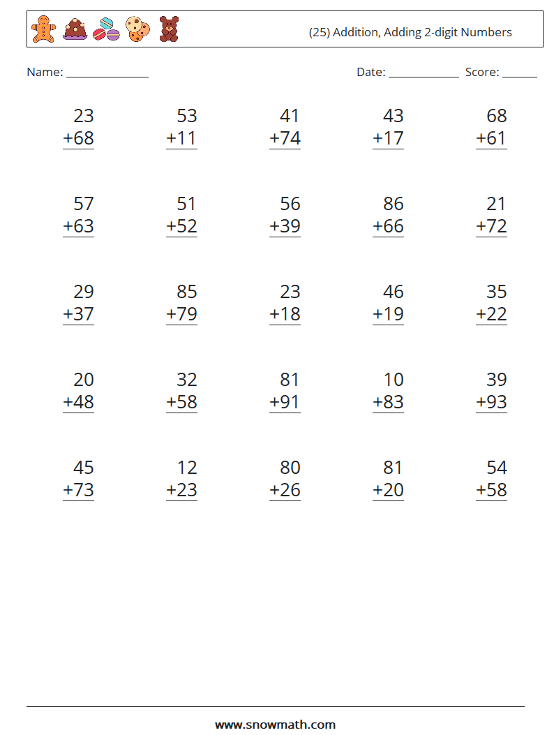 (25) Addition, Adding 2-digit Numbers Maths Worksheets 8