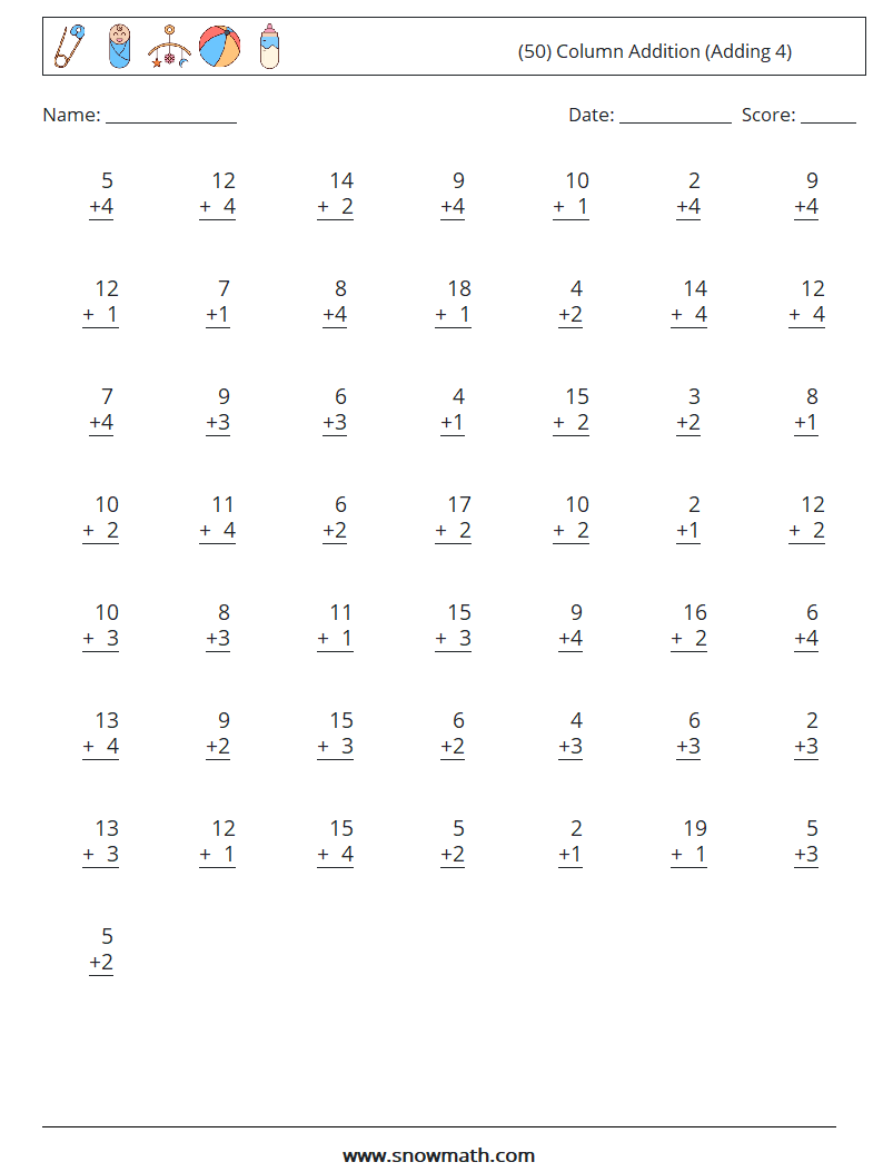 (50) Column Addition (Adding 4)