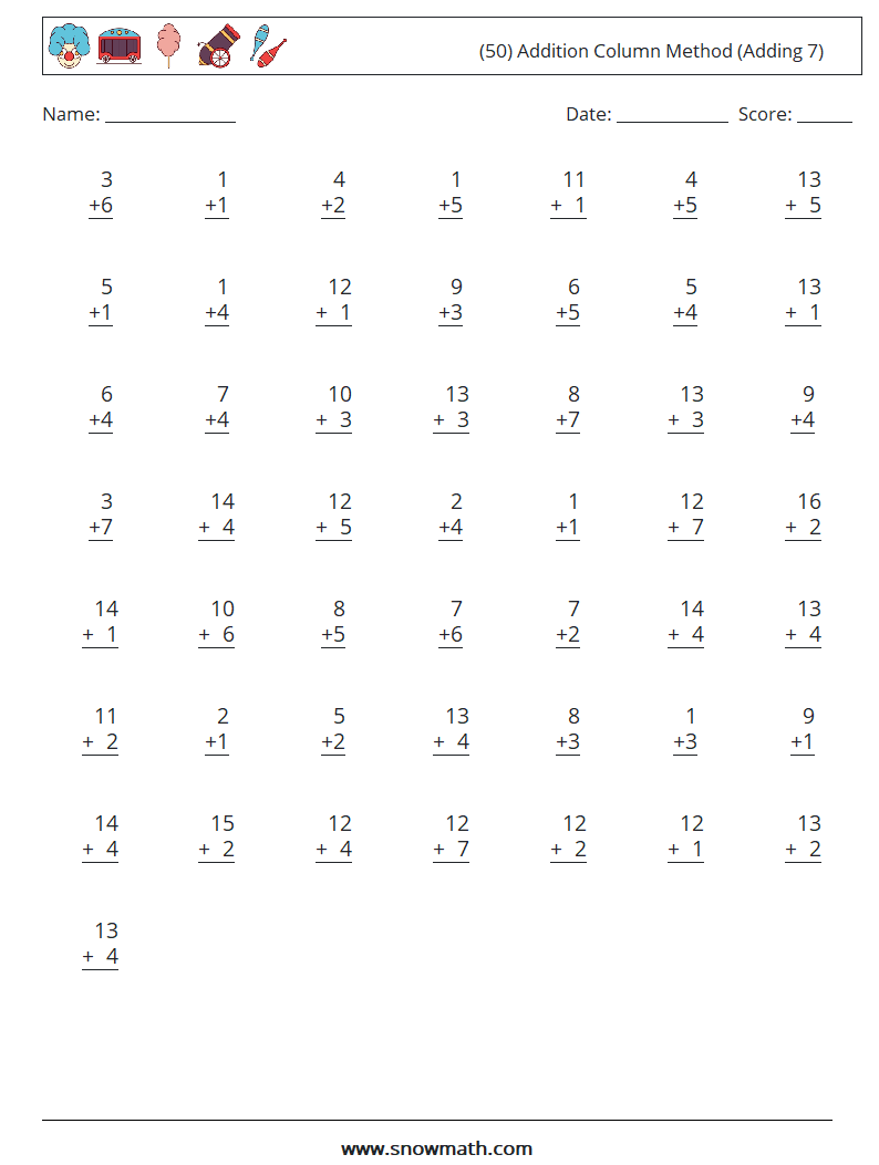 (50) Addition Column Method (Adding 7)