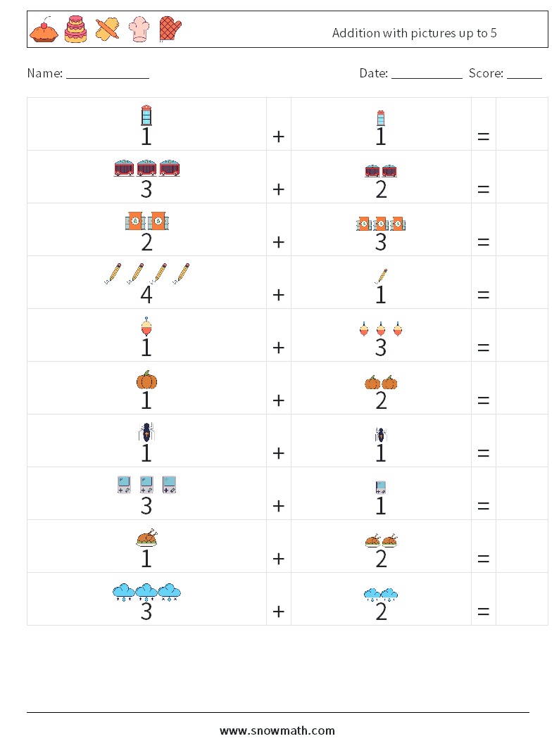 Addition with pictures up to 5 Maths Worksheets 14