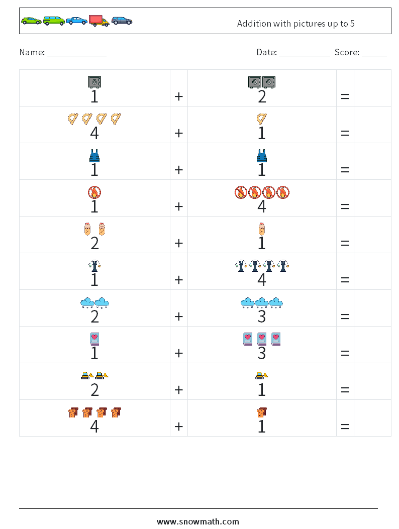 Addition with pictures up to 5 Math Worksheets 4