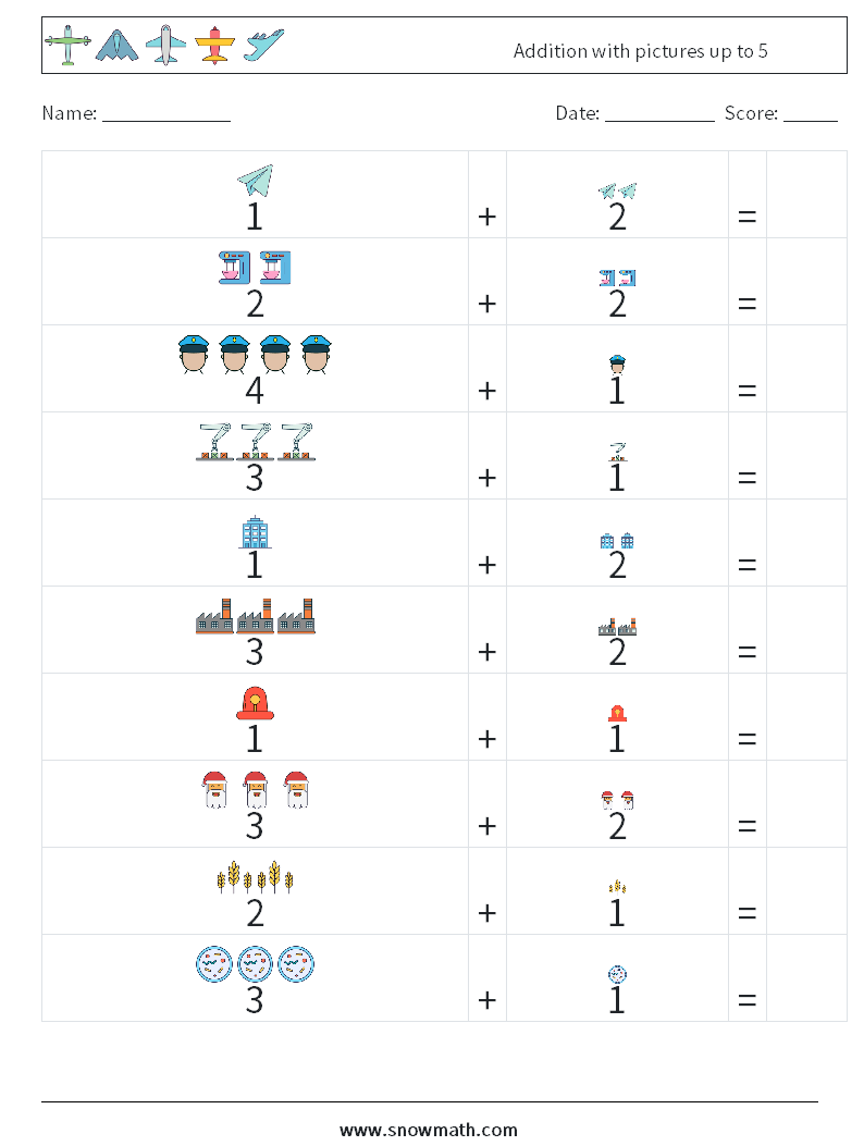 Addition with pictures up to 5 Math Worksheets 8