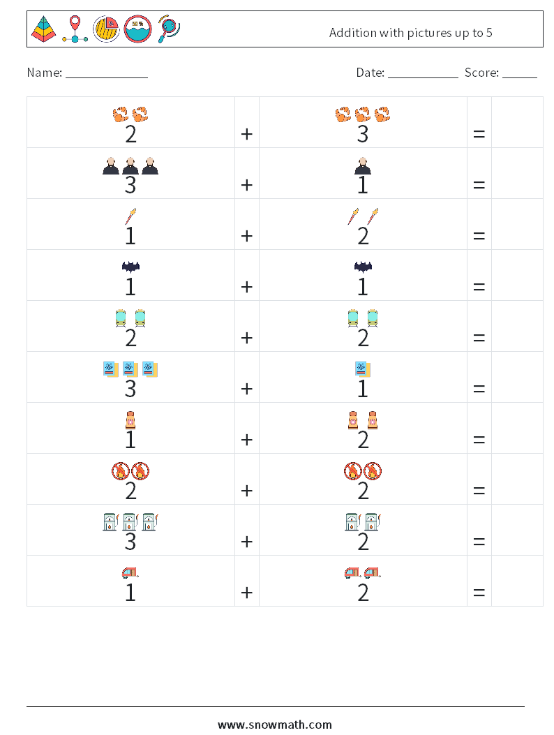 Addition with pictures up to 5 Math Worksheets 9