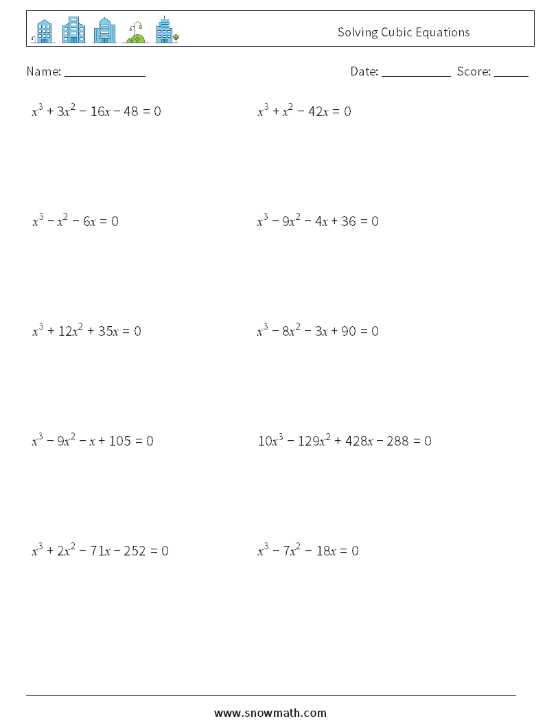 Solving Cubic Equations Maths Worksheets 5