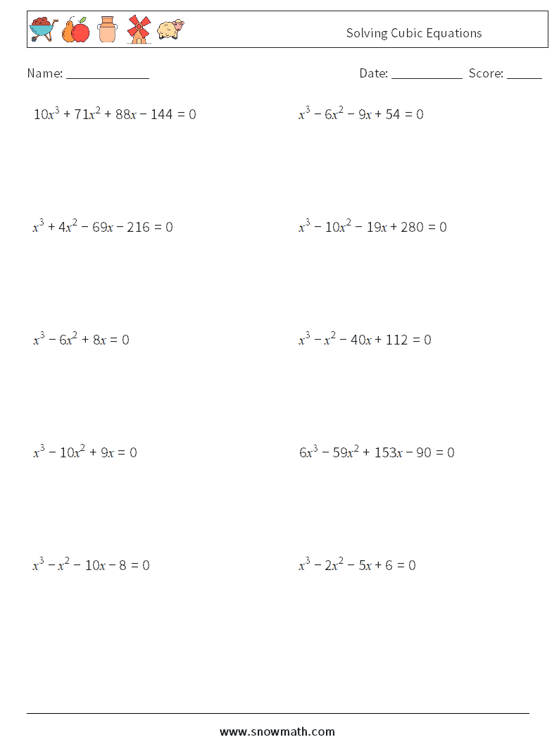 Solving Cubic Equations Maths Worksheets 7