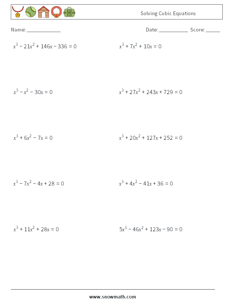 Solving Cubic Equations Maths Worksheets 8