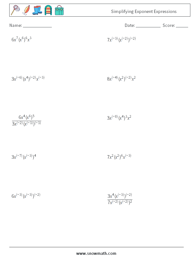  Simplifying Exponent Expressions Math Worksheets 4