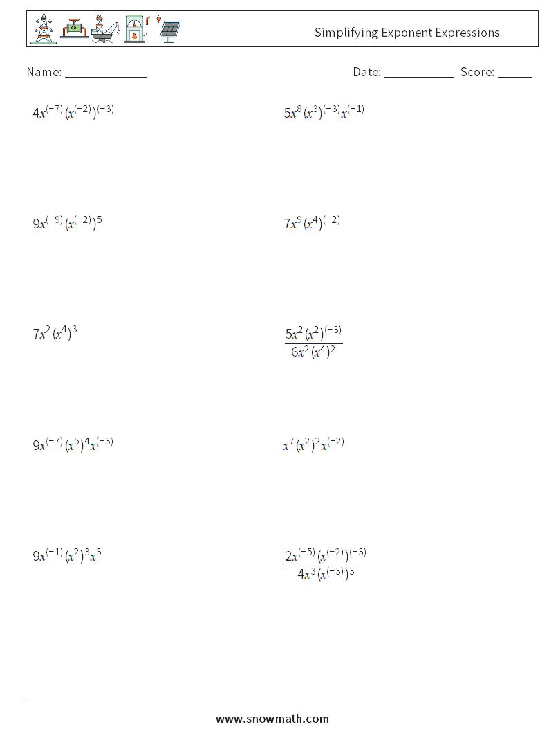  Simplifying Exponent Expressions Maths Worksheets 9