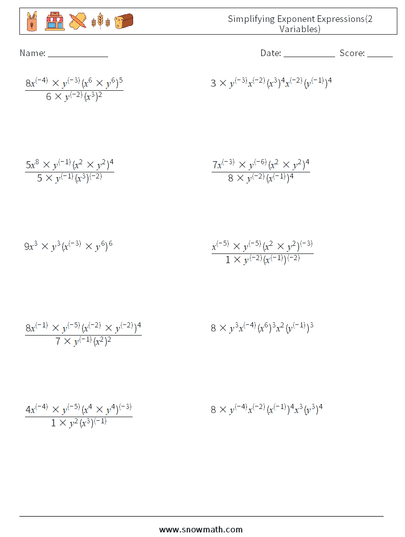  Simplifying Exponent Expressions(2 Variables) Maths Worksheets 3