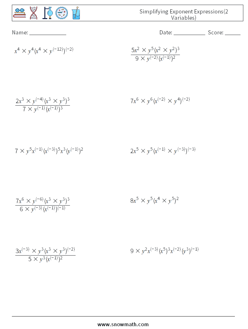  Simplifying Exponent Expressions(2 Variables) Maths Worksheets 4