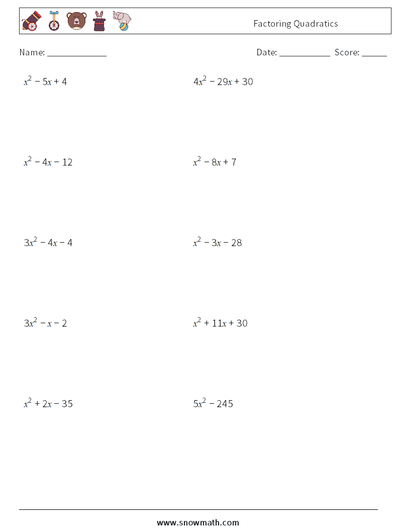 Factoring Quadratics Maths Worksheets 4