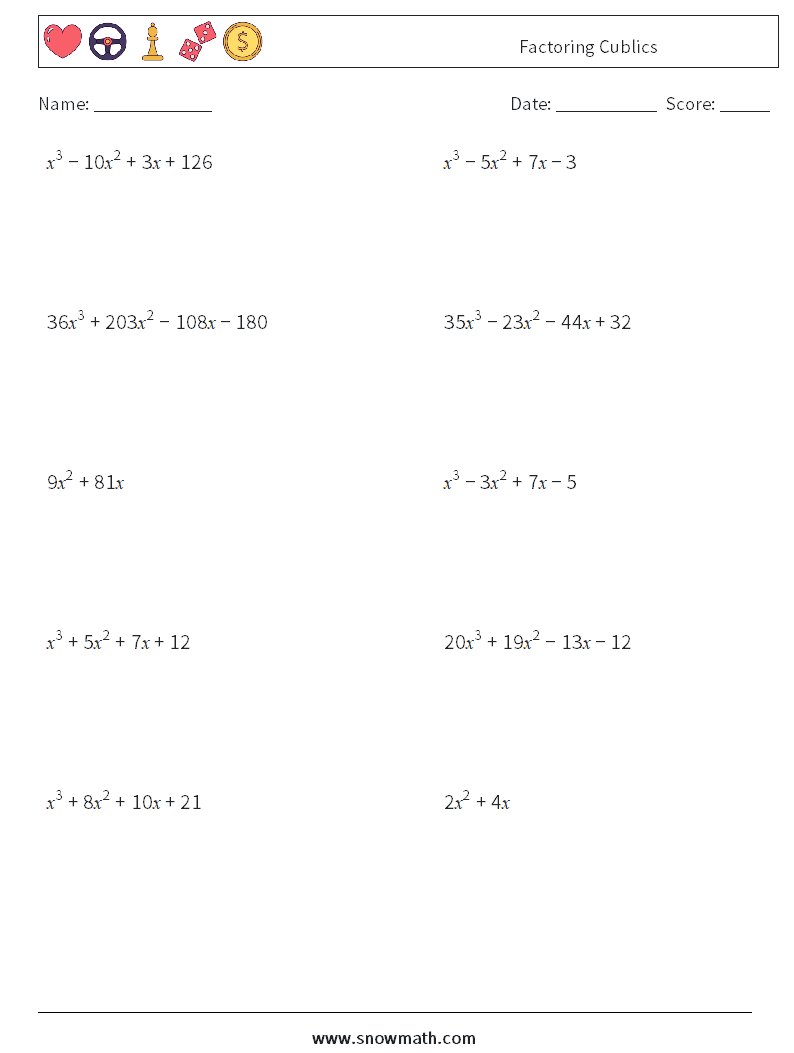 Factoring Cublics Math Worksheets 2