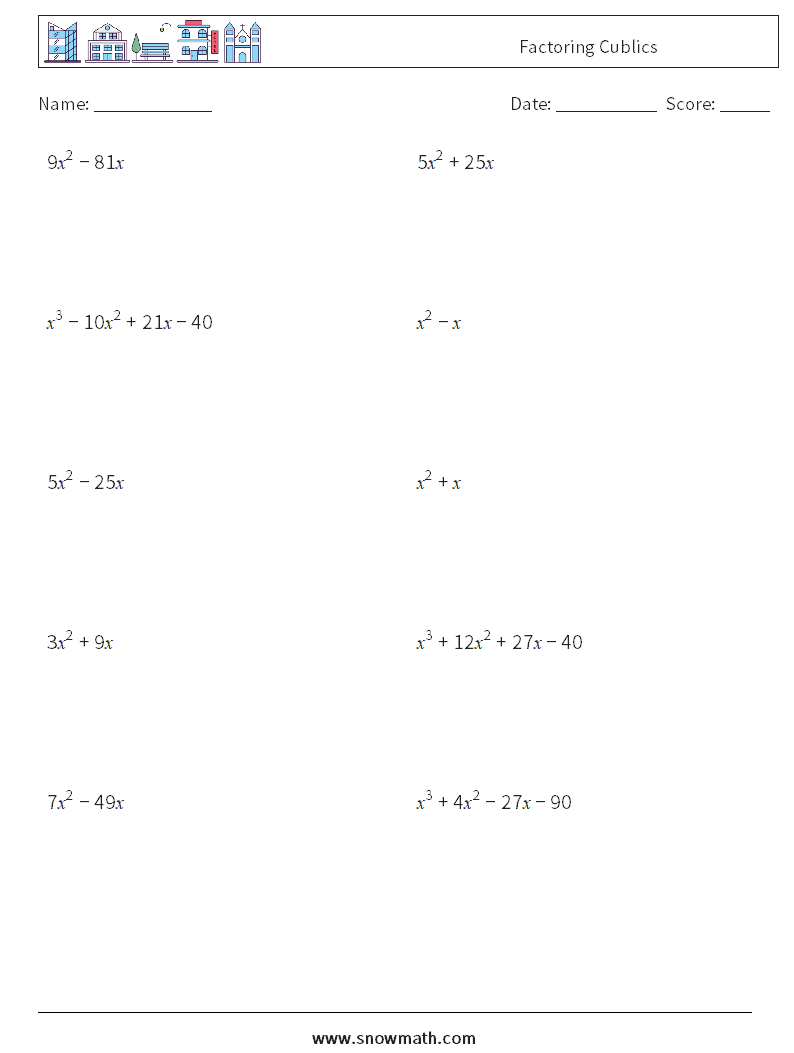 Factoring Cublics Maths Worksheets 4