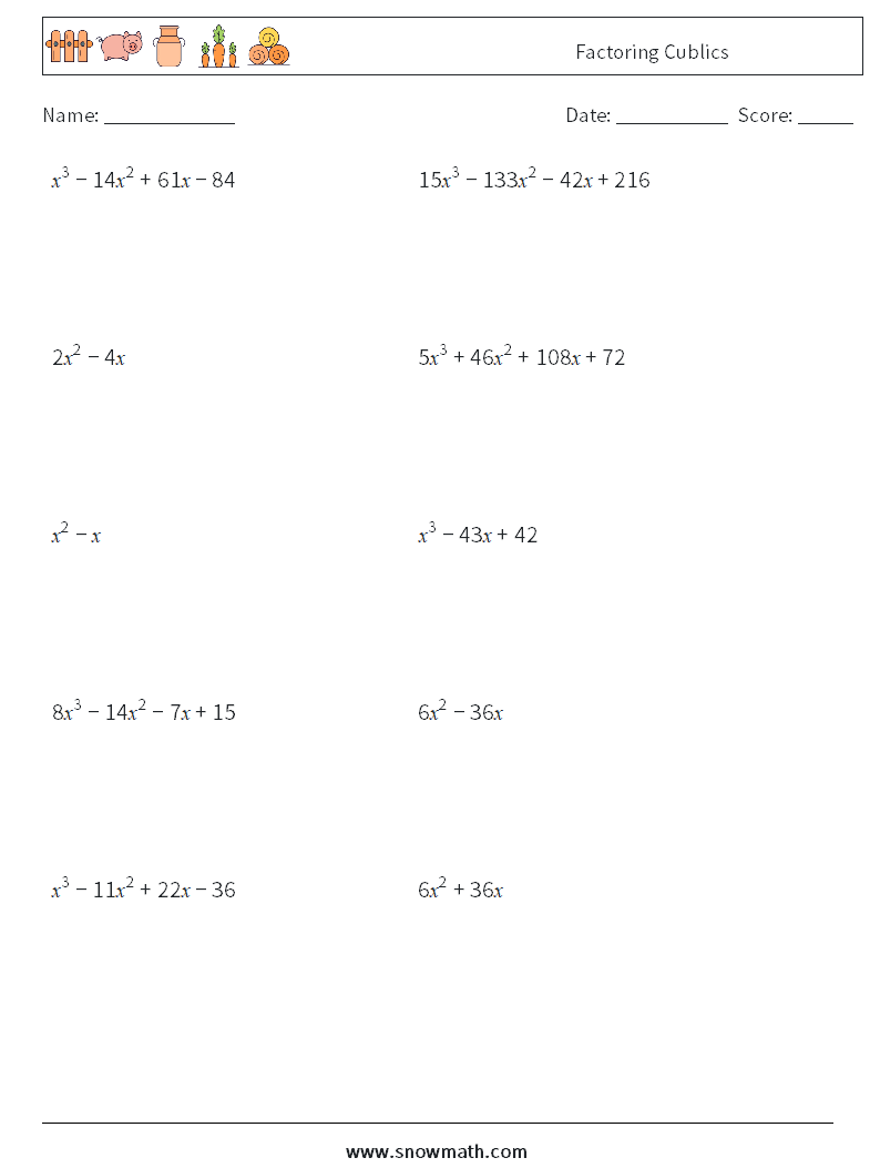 Factoring Cublics Maths Worksheets 5