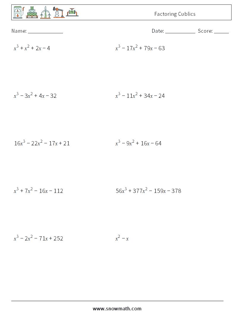 Factoring Cublics Math Worksheets 7