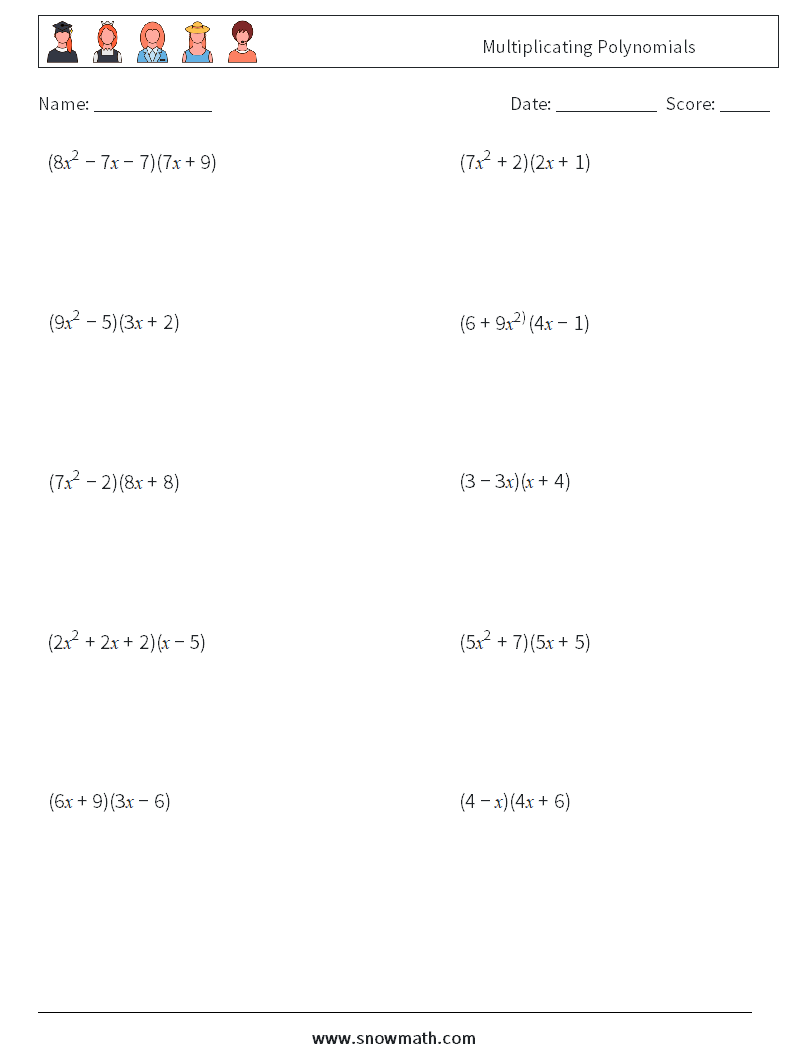 Multiplicating Polynomials Maths Worksheets 5