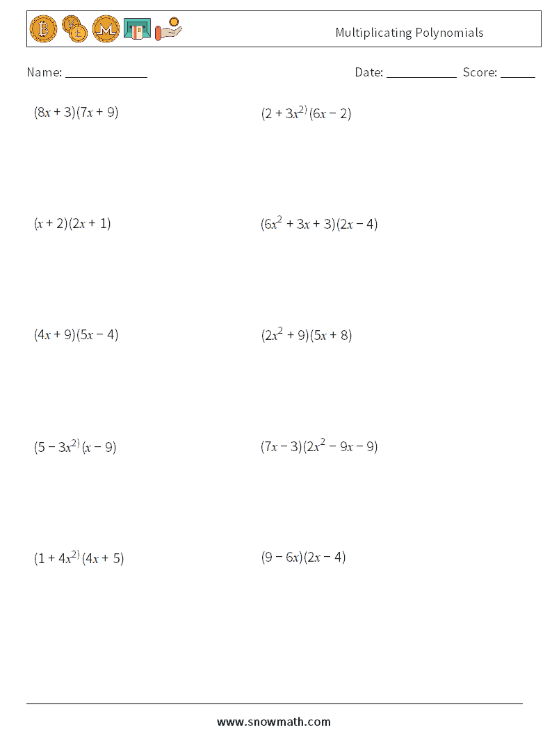 Multiplicating Polynomials Maths Worksheets 7