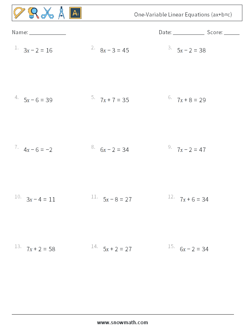 one-variable linear equations (ax+b=c) Math Worksheets, Math With Factoring Linear Expressions Worksheet