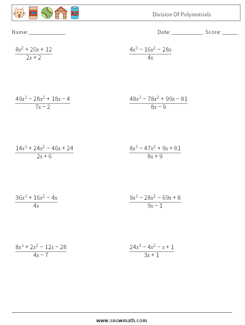 Division Of Polynomials Maths Worksheets 3