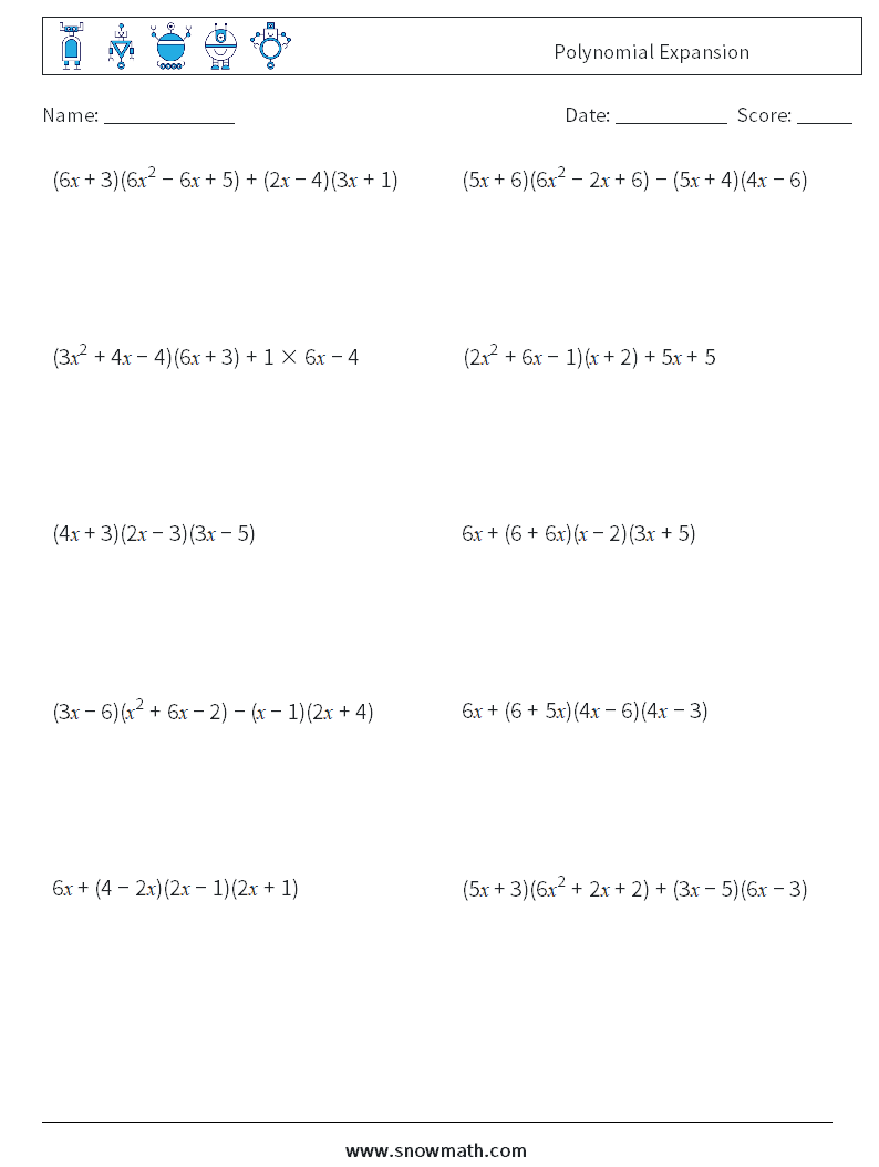 Polynomial Expansion Maths Worksheets 2