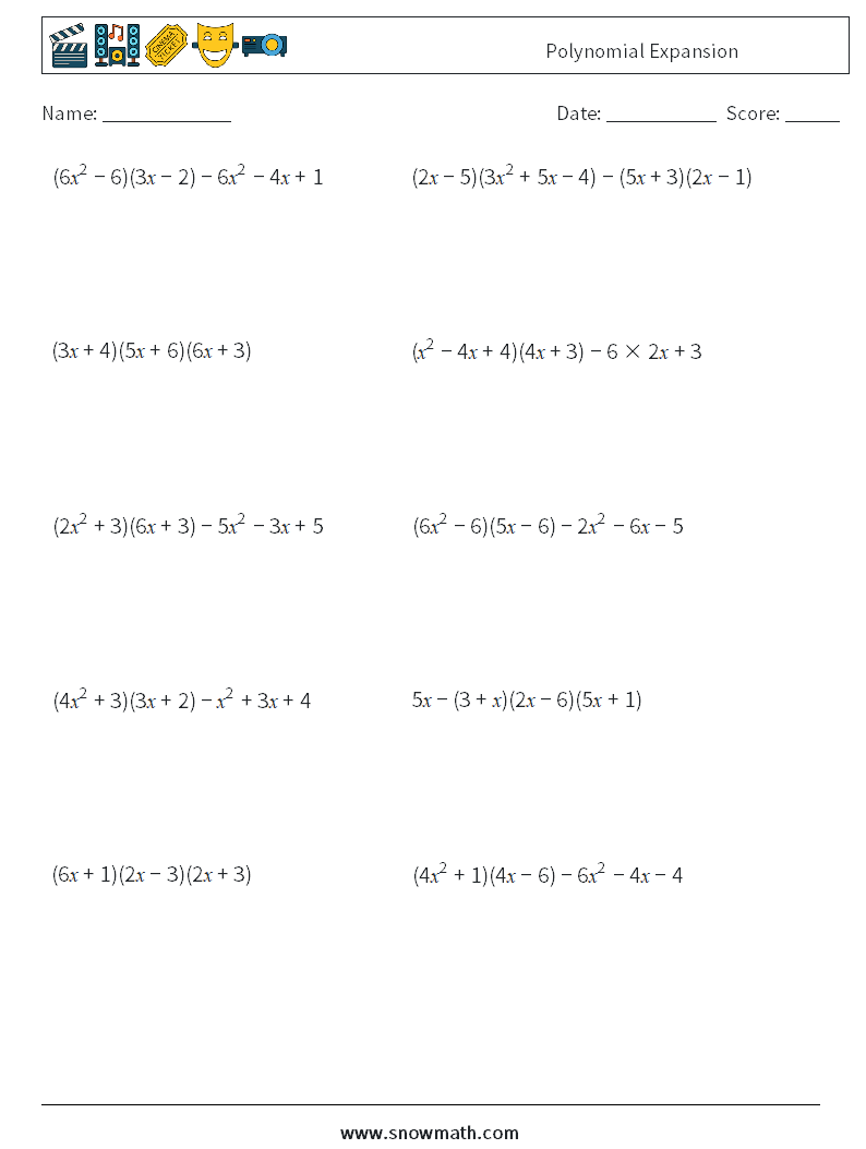 Polynomial Expansion Math Worksheets 4