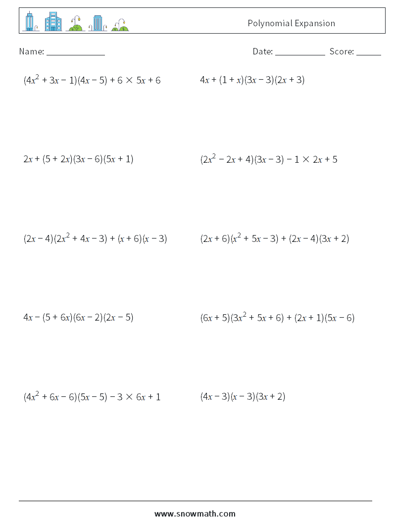 Polynomial Expansion Maths Worksheets 5