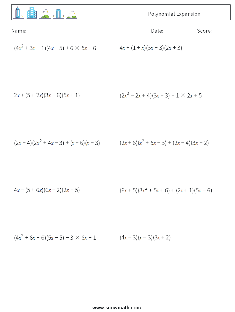 Polynomial Expansion Math Worksheets 5