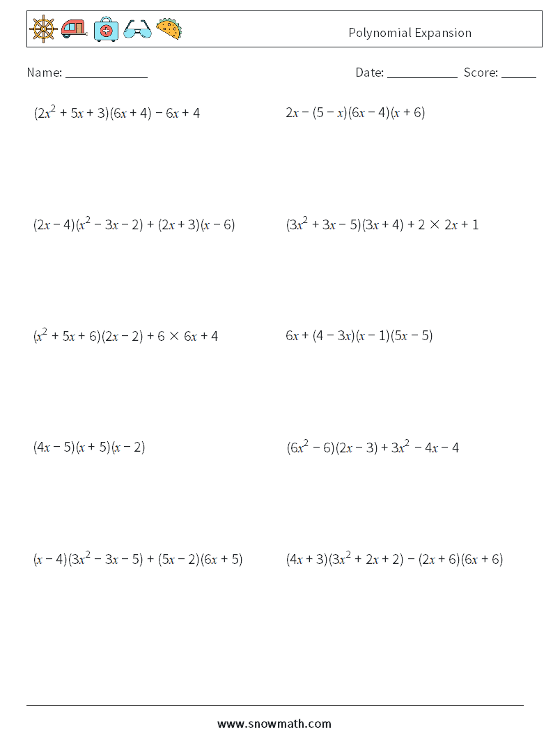 Polynomial Expansion Maths Worksheets 6