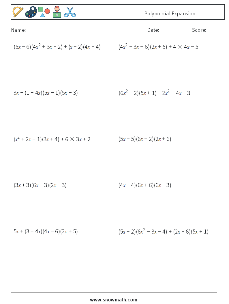 Polynomial Expansion Maths Worksheets 7