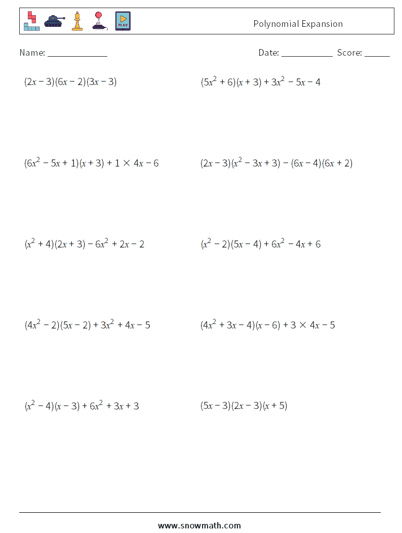 Polynomial Expansion Maths Worksheets 9