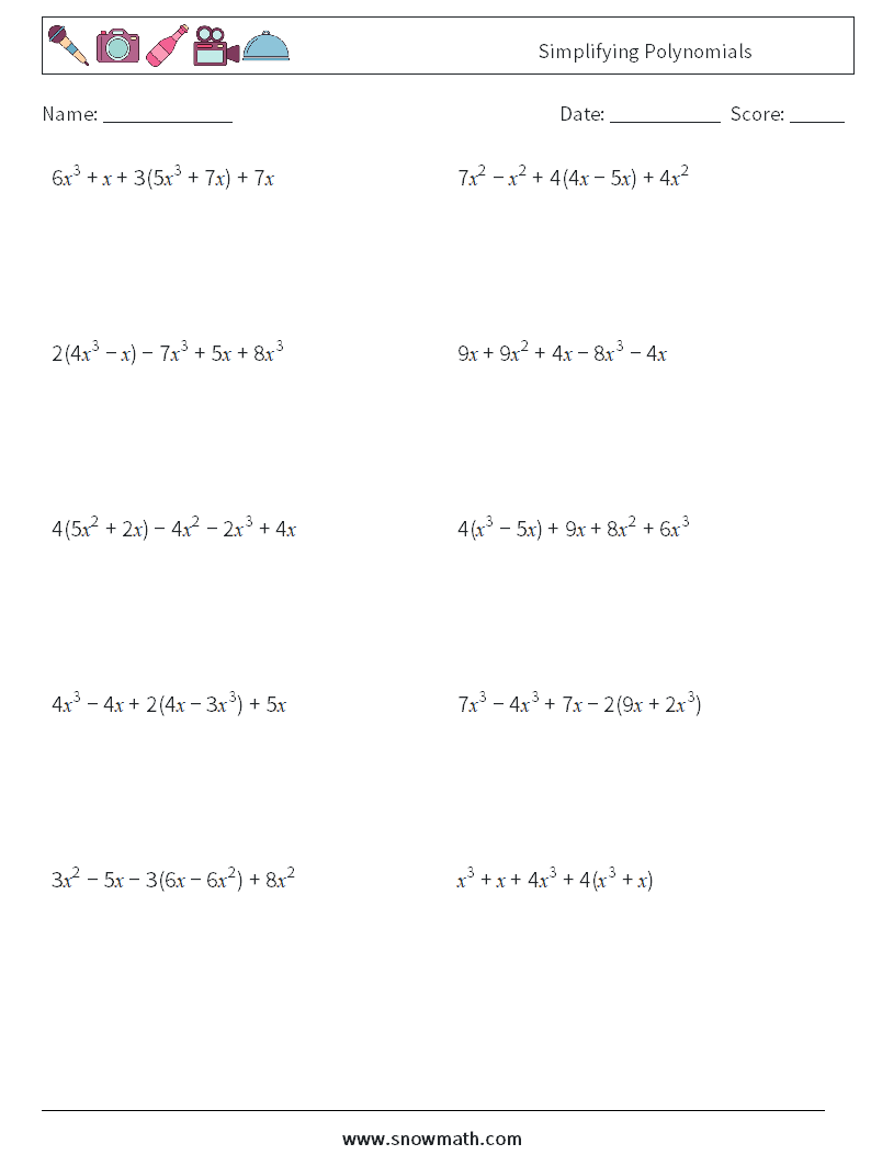 Simplifying Polynomials Math Worksheets 4