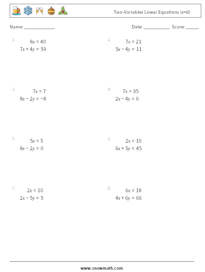 two-variables linear equations (x=d) Math Worksheets, Math Pertaining To Solving Equations And Inequalities Worksheet