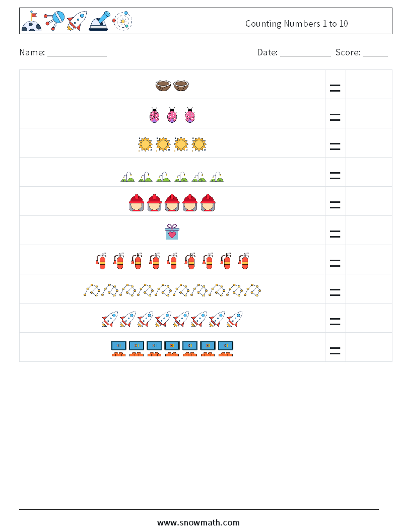 Counting Numbers 1 to 10 Math Worksheets 12