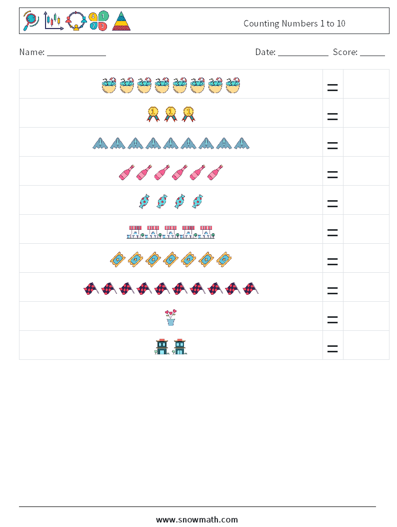 Counting Numbers 1 to 10 Math Worksheets 13