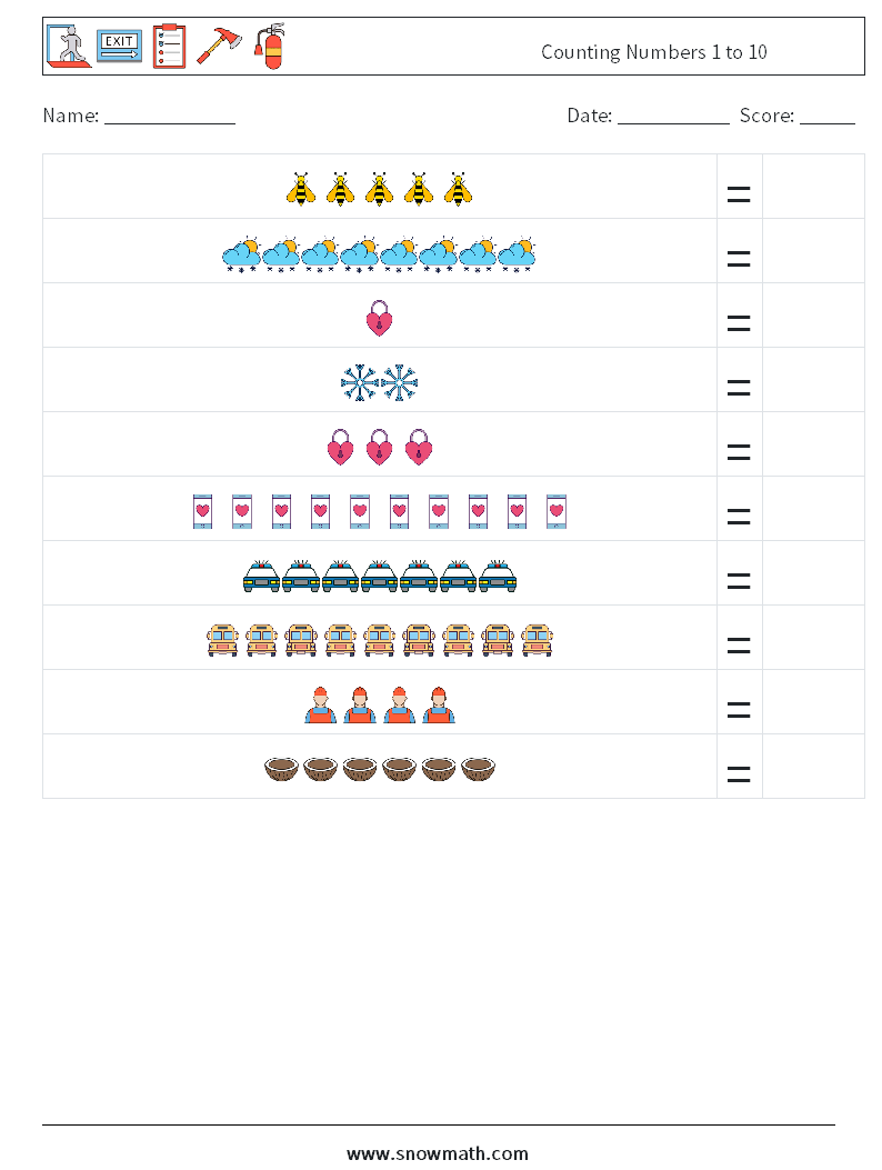 Counting Numbers 1 to 10 Math Worksheets 16