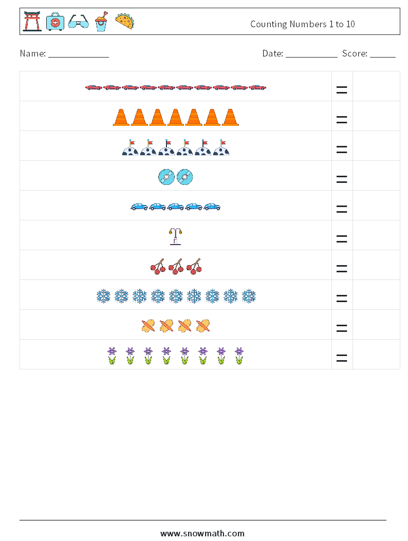 Counting Numbers 1 to 10 Math Worksheets 17