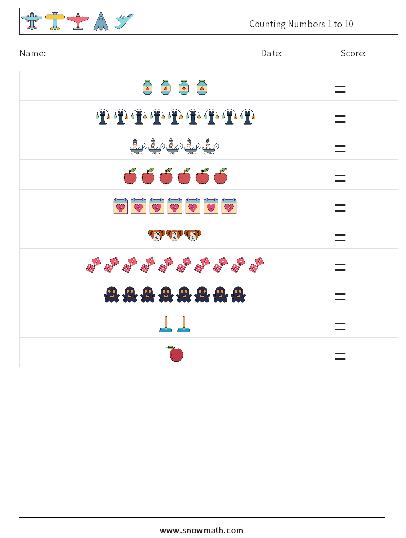 Counting Numbers 1 to 10 Math Worksheets 4