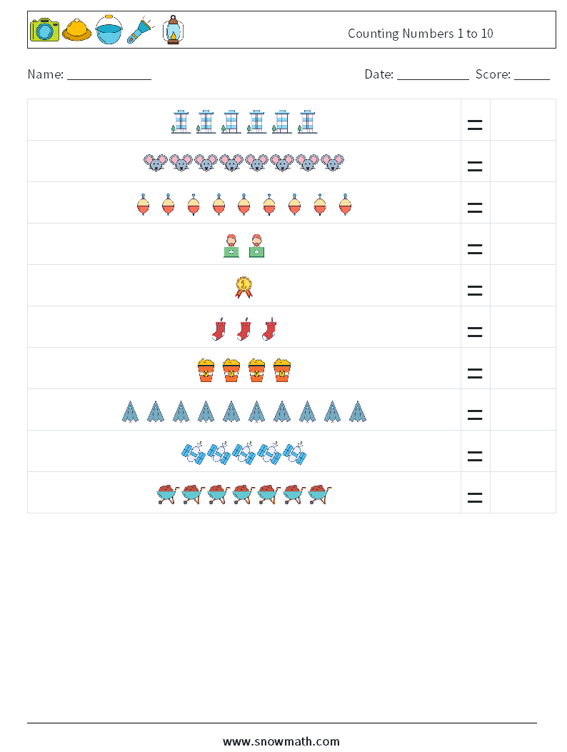 Counting Numbers 1 to 10 Maths Worksheets 5